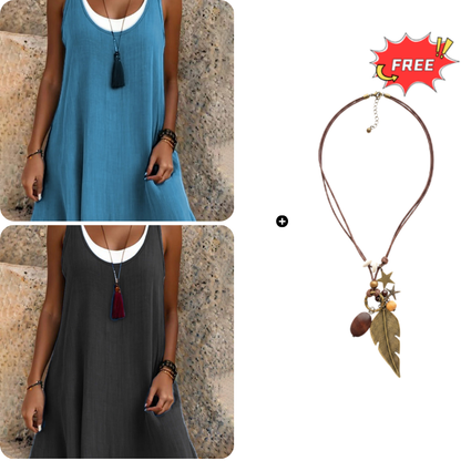 ⏰LAST DAY SALE ONLY ￡12.99!!💃Women's Casual Loose Sleeveless Fake Two Piece Tank Dress