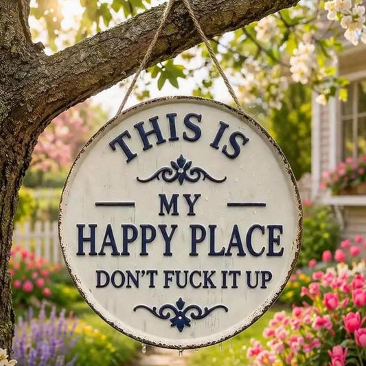 🔥Last Day Special Price £9.99💐Rustic Metal "This Is My Happy Place" Welcome Sign 🌿 – Vintage Round Wall Plaque for Porch, Garden, Home or Cafe ☕ | Waterproof Outdoor & Indoor Decor
