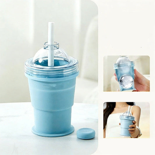 ⏰Limited-time 50% off🥤2-in-1 Foldable Silicone Ice Cup 🧊 | Makes XL Ice Balls  ☕🍹 | Leak-Proof Drinking Cup with Straw  ✅