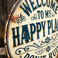 🔥Last Day Special Price £9.99💐Rustic Metal "This Is My Happy Place" Welcome Sign 🌿 – Vintage Round Wall Plaque for Porch, Garden, Home or Cafe ☕ | Waterproof Outdoor & Indoor Decor