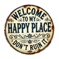 🔥Last Day Special Price £9.99💐Rustic Metal "This Is My Happy Place" Welcome Sign 🌿 – Vintage Round Wall Plaque for Porch, Garden, Home or Cafe ☕ | Waterproof Outdoor & Indoor Decor