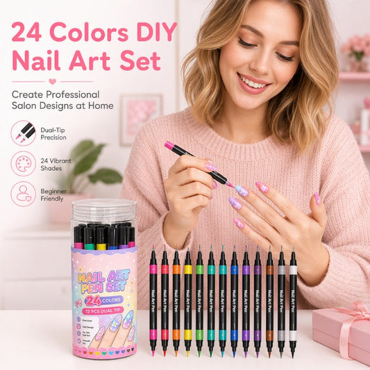 💅 LIMITED-TIME 50% OFF! 🎨 24 Colors Dual Ended Nail Art Pens Set – Dual-Tip Design, Smooth Ink Flow & Long-Lasting Brilliance, Perfect for DIY Manicure 💋
