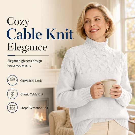 🧶 Cozy Cable-Knit Style | Turtleneck Pullover Sweater