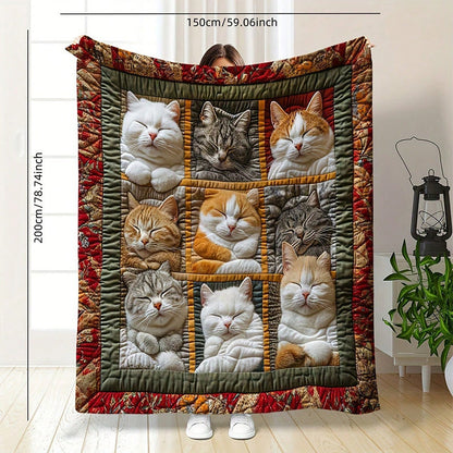 🎁LAST DAY SALE: £9.99!! 🐱💤 Cozy 9‑Panel Sleeping Cats Blanket – Ultra‑Soft Flannel, Reversible Design, Perfect for Sofa, Bed & Travel 🌙✨