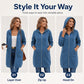 Women Mid-Length Hooded Sweatshirt Jacket Casual Zip Up Cardigan Coat with Pockets